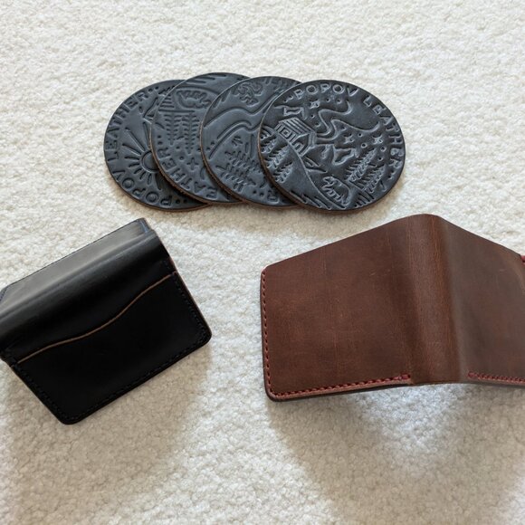 Hand Stitched Leather Card Holder, Wallet and Coasters Bundle - Picture 2 of 10